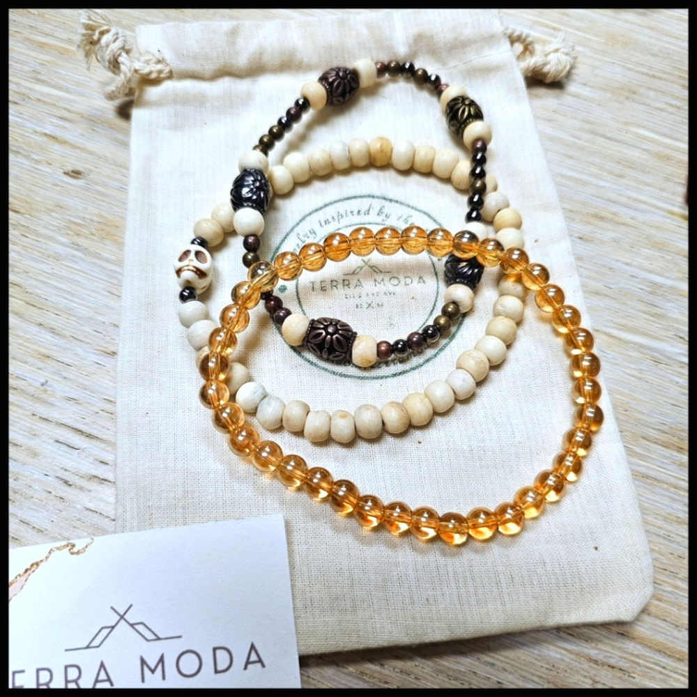 Terra Moda - Trio of Beaded Bracelets in Muted Autumn colors, Size Large (9.5")